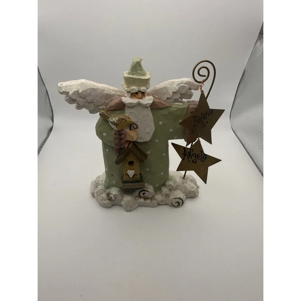 VTG Kurt S Adler Believe in Angels Resin Figurine Green Christmas Folk Art Decor